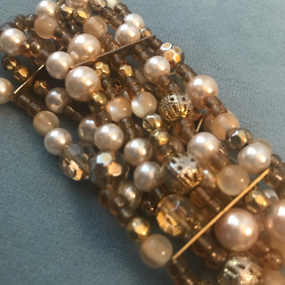 Gold and Pearled Multi-Strand Bracelet - Women Jewelry